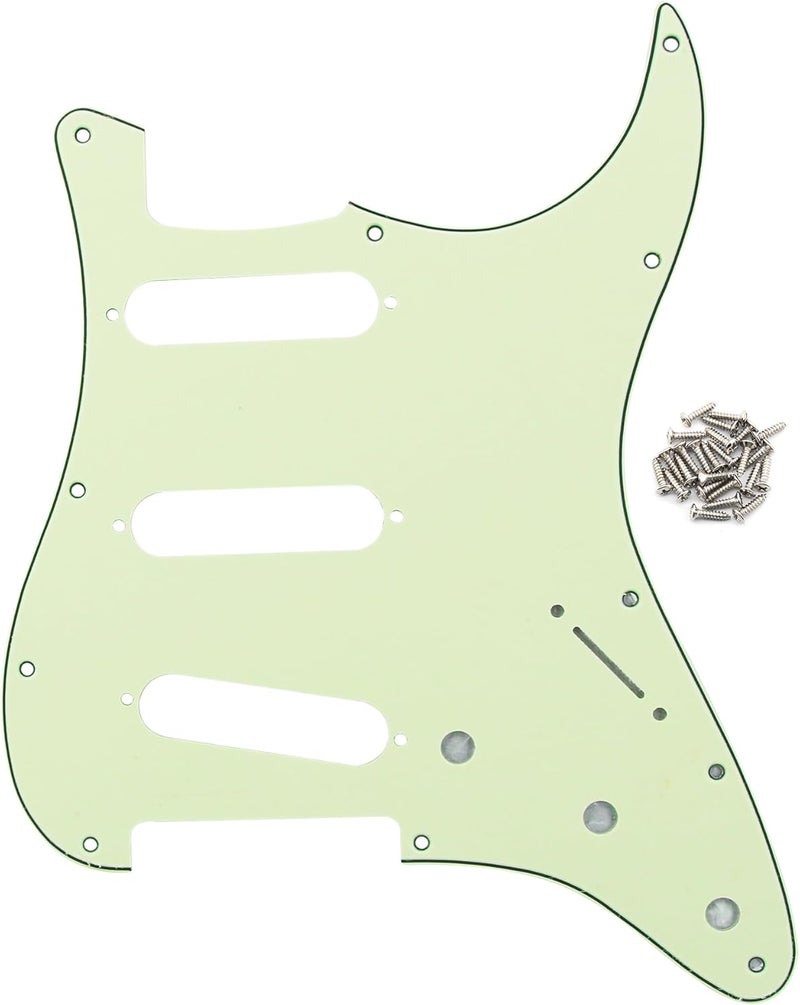 FLEOR 11 Holes ST Style Pickguard SSS Guitar Pickguard Pick Guard Scratchplate with Screws Set,3Ply Mint Green - Image 1